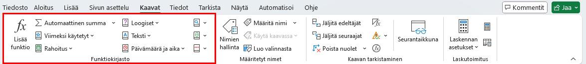 Valintanauhan kuvakkeet ilman tekstiä