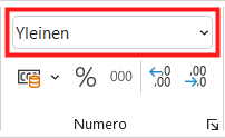 Lukumuotoilu on Aloitus-välilehden Numero-ryhmässä